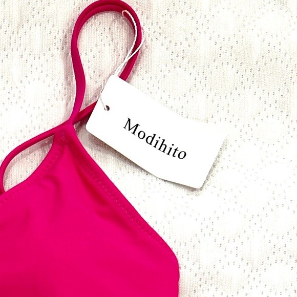 Modihito Women's Solid Spaghetti Strap Bralette Bikini Set Two Piece Swimsuit - Picture 7 of 7